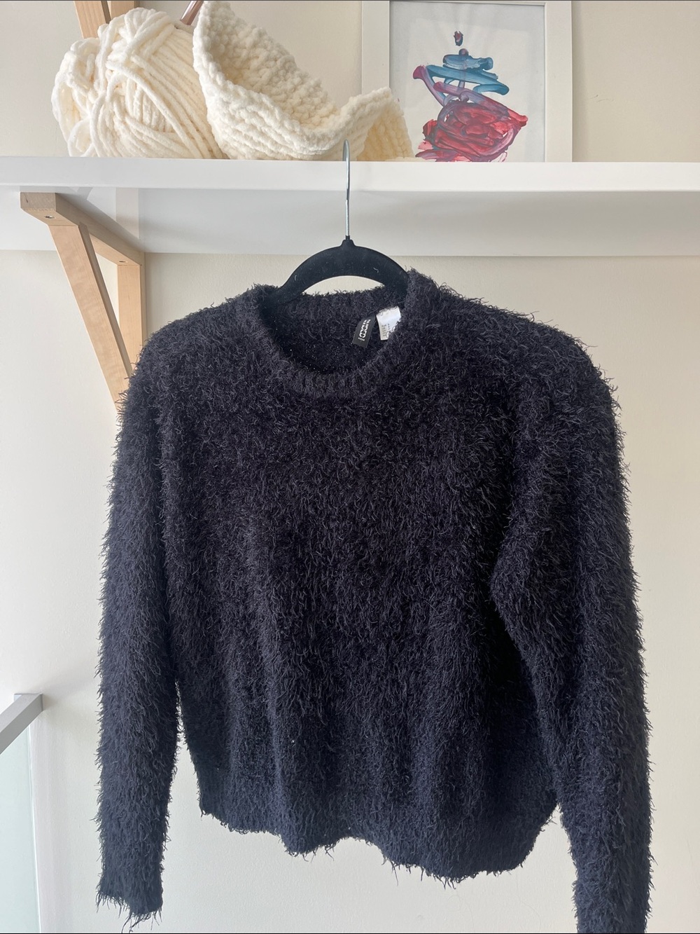 H&M Black Fuzzy Crewneck Sweater